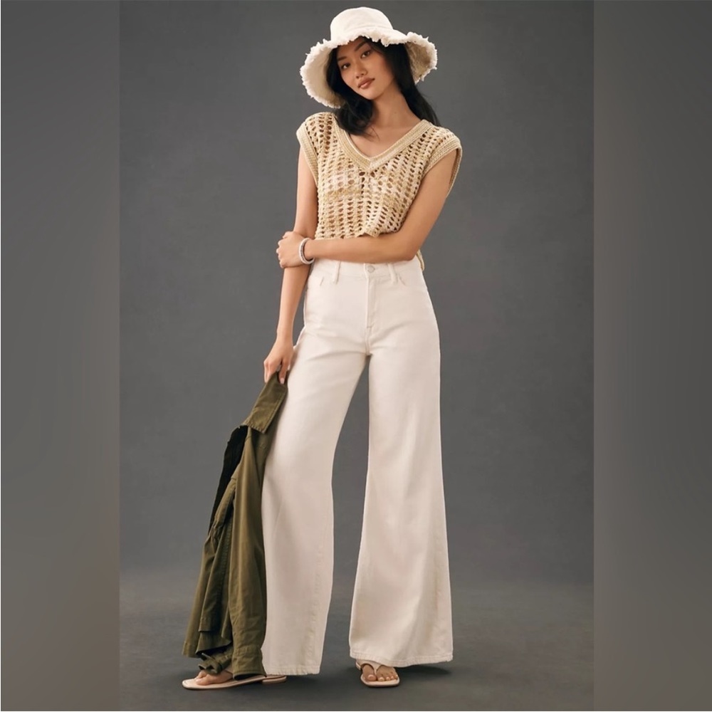 MAEVE By Anthropologie Jada Ivory Wide Leg High Rise Flare Jeans 32